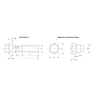 Болт с шестигранной уменьшенной головкой и направляющим подголовком, класс точности В ГОСТ 7795-70 - фото - 1